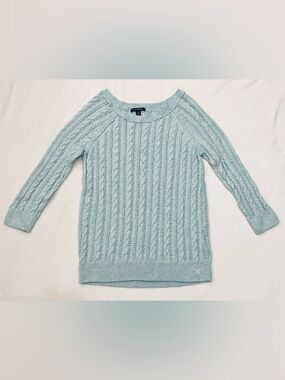 American Eagle Outfitters Women’s Light Blue Cable Knit 3/4 Sleeve Sweater